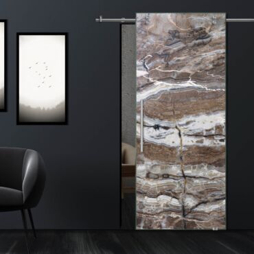 (MARBLE) Glass Sliding Barn Door V2000 MGBD-0302