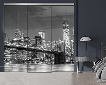 3 Panel Frameless Closet Glass Sliding Digital Printing Bypass Door FSG3-2153