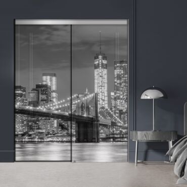 Frameless 2 Leaf Sliding Closet Bypass Digital Printing Glass Door with Hardware CGD - 2128