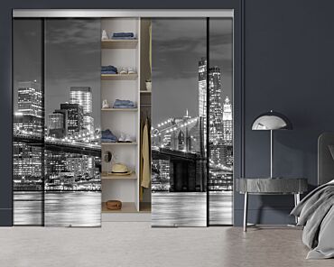 4 Panel Frameless Closet Glass Sliding Bypass Door With Digital Printing FSG4 - 2178