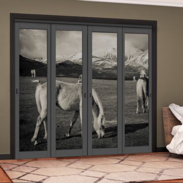 4 Leaf Handcrafted Bypass Sliding Painted Grey Closet Door Digital Printing HSSB- 2105