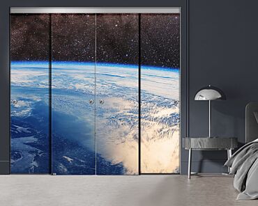 4 Panel Frameless Closet Glass Sliding Bypass Door With Digital Printing FSG4 - 2181