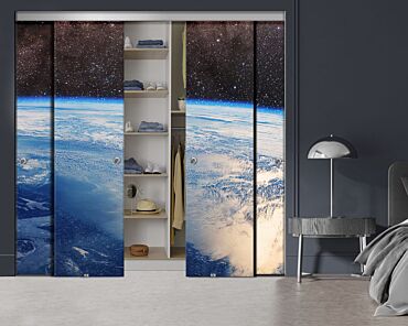 4 Panel Frameless Closet Glass Sliding Bypass Door With Digital Printing FSG4 - 2181