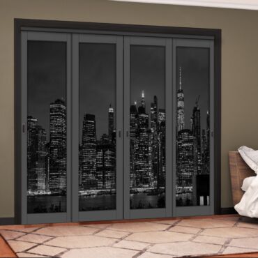 4 Leaf Handcrafted Bypass Sliding Painted Grey Closet Door Digital Printing HSSB- 2107