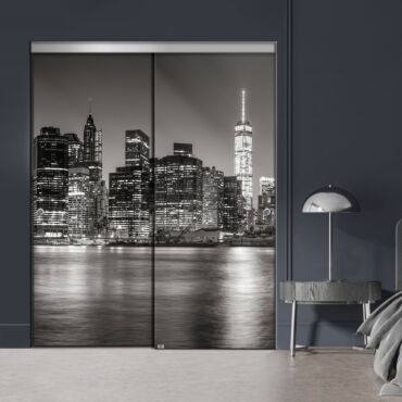 Frameless 2 Leaf Sliding Closet Bypass Digital Printing Glass Door with Hardware CGD - 2132