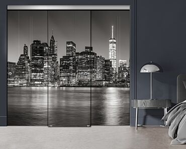 3 Panel Frameless Closet Glass Sliding Digital Printing Bypass Door FSG3-2157