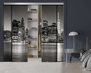 4 Panel Frameless Closet Glass Sliding Bypass Door With Digital Printing FSG4 - 2182