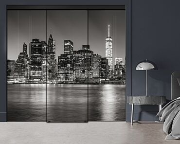 3 Panel Frameless Closet Glass Sliding Digital Printing Bypass Door FSG3-2157