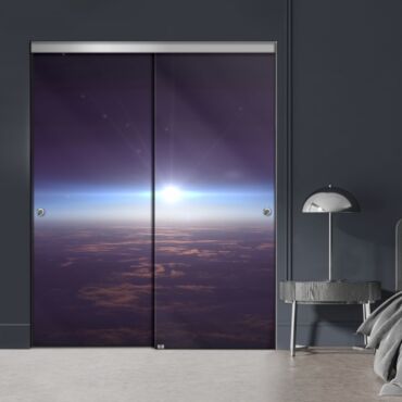 Frameless 2 Leaf Sliding Closet Bypass Digital Printing Glass Door with Hardware CGD - 2133