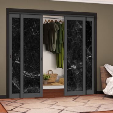 4 Leaf Handcrafted Bypass Sliding Painted Grey Closet Door Digital Printing HSSB- 2109