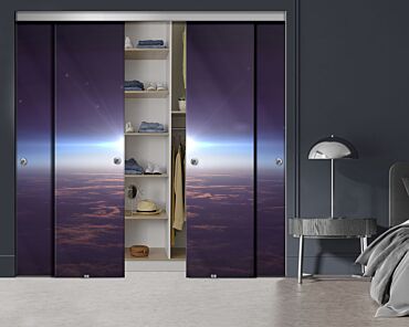 4 Panel Frameless Closet Glass Sliding Bypass Door With Digital Printing FSG4 - 2183