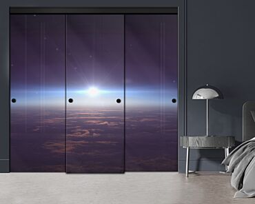 3 Panel Frameless Closet Glass Sliding Digital Printing Bypass Door FSG3-2158