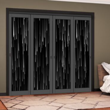 4 Leaf Handcrafted Bypass Sliding Painted Grey Closet Door Digital Printing HSSB- 2110