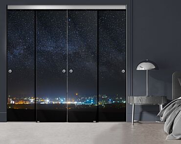 4 Panel Frameless Closet Glass Sliding Bypass Door With Digital Printing FSG4 - 2184