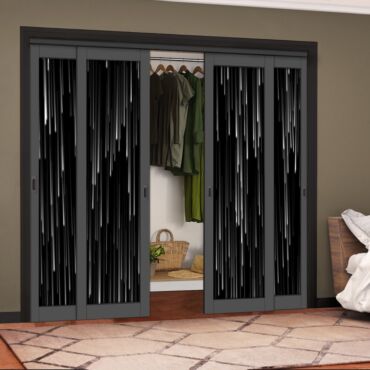 4 Leaf Handcrafted Bypass Sliding Painted Grey Closet Door Digital Printing HSSB- 2110