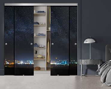 4 Panel Frameless Closet Glass Sliding Bypass Door With Digital Printing FSG4 - 2184