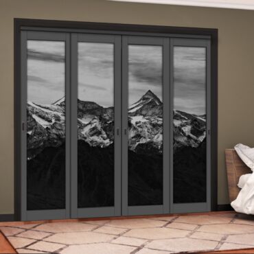 4 Leaf Handcrafted Bypass Sliding Painted Grey Closet Door Digital Printing HSSB- 2111