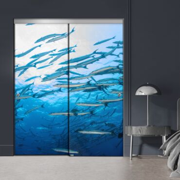 Frameless 2 Leaf Sliding Closet Bypass Digital Printing Glass Door with Hardware CGD - 2135