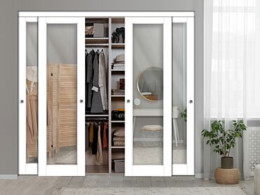 4 Leaf Beveled Edge Sliding Closet Door with Mirror Insert SCD-0299