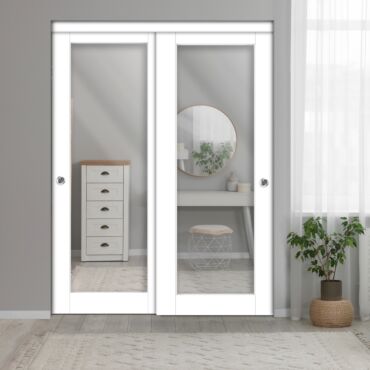 2 Leaf Sliding Closet Barn Door with Mirror Insert MBSD-0291