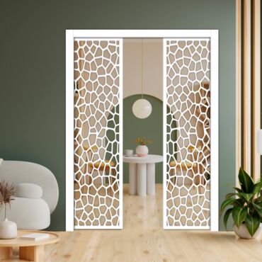 Double Pocket Sliding Wooden Door with Glass Insert & Frosted Design PWD-0756