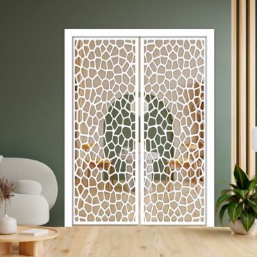 Double Pocket Sliding Wooden Door with Glass Insert & Frosted Design PWD-0756