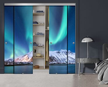 4 Panel Frameless Closet Glass Sliding Bypass Door With Digital Printing FSG4 - 2186