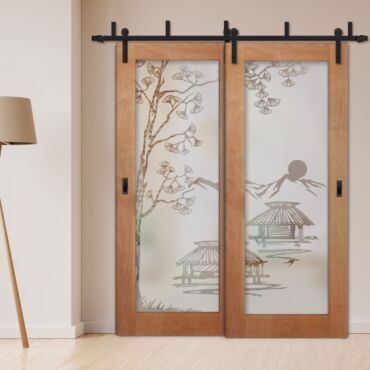 2 Leaf Sliding Barn Bypass Doors with Glass Insert BGD-0400