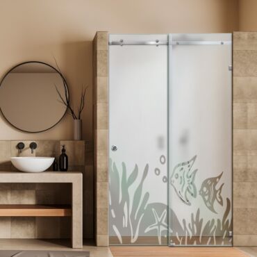 Frameless Sliding Glass Shower Door with Frosted Design FSGS - 0311