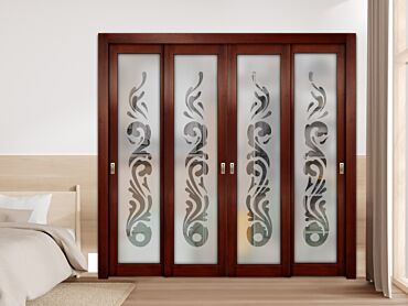 4 Leaf Premium Line Bypass Sliding Closet Door with Glass Insert & Frosted Design PBSW-1712