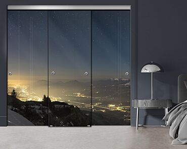 3 Panel Frameless Closet Glass Sliding Digital Printing Bypass Door FSG3-2162