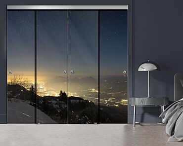 4 Panel Frameless Closet Glass Sliding Bypass Door With Digital Printing FSG4 - 2187