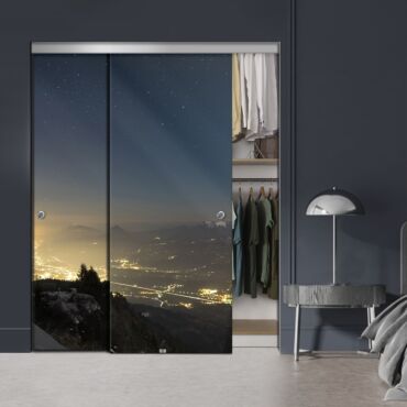 Frameless 2 Leaf Sliding Closet Bypass Digital Printing Glass Door with Hardware CGD - 2137