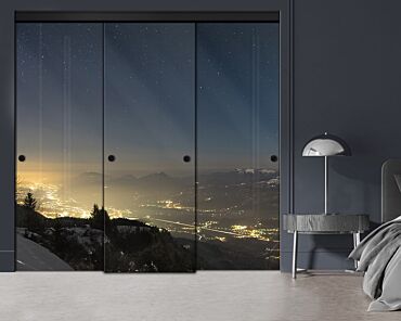 3 Panel Frameless Closet Glass Sliding Digital Printing Bypass Door FSG3-2162