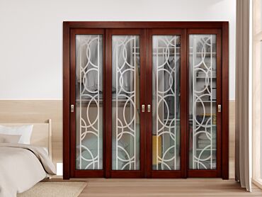 4 Leaf Premium Line Bypass Sliding Closet Door with Glass Insert & Frosted Design PBSW-1713