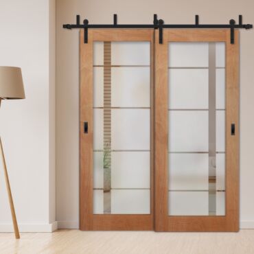 2 Leaf Sliding Barn Bypass Doors with Glass Insert BGD-1104