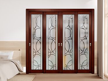 4 Leaf Premium Line Bypass Sliding Closet Door with Glass Insert & Frosted Design PBSW-1713