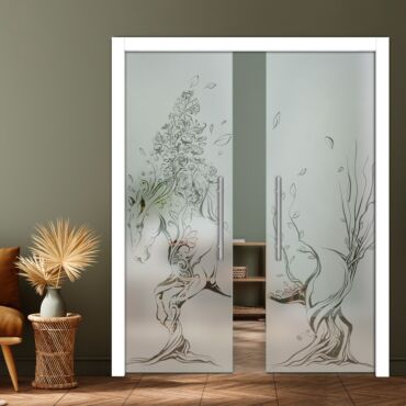 Double Pocket Sliding Glass Door with Frosted Design PSGD-0887