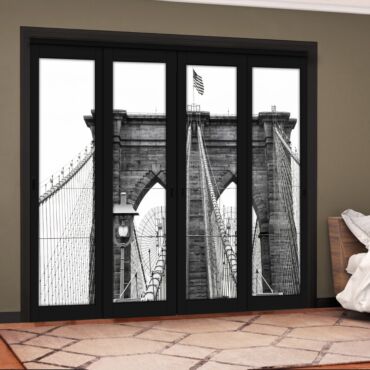 4 Leaf Handcrafted Bypass Sliding Painted Black Closet Door Digital Printing HSSB- 2090