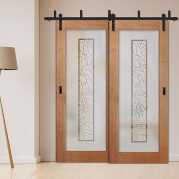 2 Leaf Sliding Barn Bypass Doors with Glass Insert BGD-1105