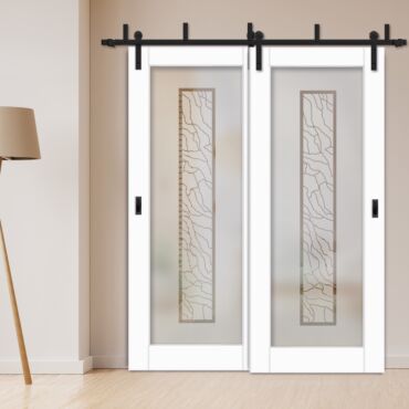 2 Leaf Sliding Barn Bypass Doors with Glass Insert BGD-1105