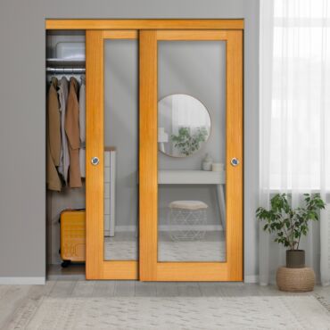 2 Leaf Real Wood Sliding Closet Bypass Door with Mirror Insert CWD-0292