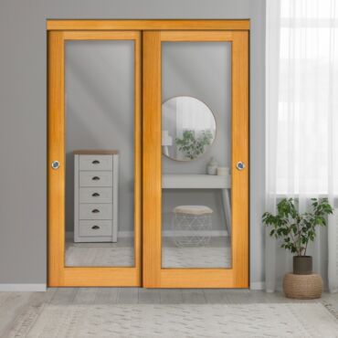 2 Leaf Real Wood Sliding Closet Bypass Door with Mirror Insert CWD-0292