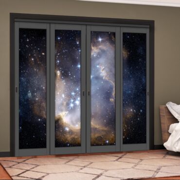 4 Leaf Handcrafted Bypass Sliding Painted Grey Closet Door Digital Printing HSSB- 2115