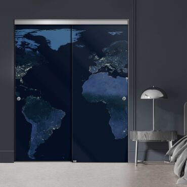 Frameless 2 Leaf Sliding Closet Bypass Digital Printing Glass Door with Hardware CGD - 2139