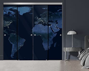 4 Panel Frameless Closet Glass Sliding Bypass Door With Digital Printing FSG4 - 2189