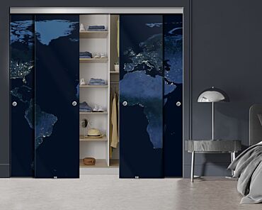 4 Panel Frameless Closet Glass Sliding Bypass Door With Digital Printing FSG4 - 2189