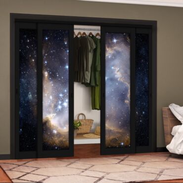 4 Leaf Handcrafted Bypass Sliding Painted Black Closet Door Digital Printing HSSB- 2091