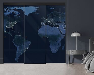 3 Panel Frameless Closet Glass Sliding Digital Printing Bypass Door FSG3-2164