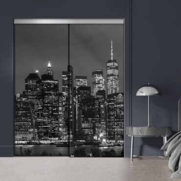 Frameless 2 Leaf Sliding Closet Bypass Digital Printing Glass Door with Hardware CGD - 2140